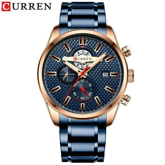 CURREN Casual Chronograph Black Watches Men Quartz Wristwatch Stainless Steel Band Clock Luminous Hands
