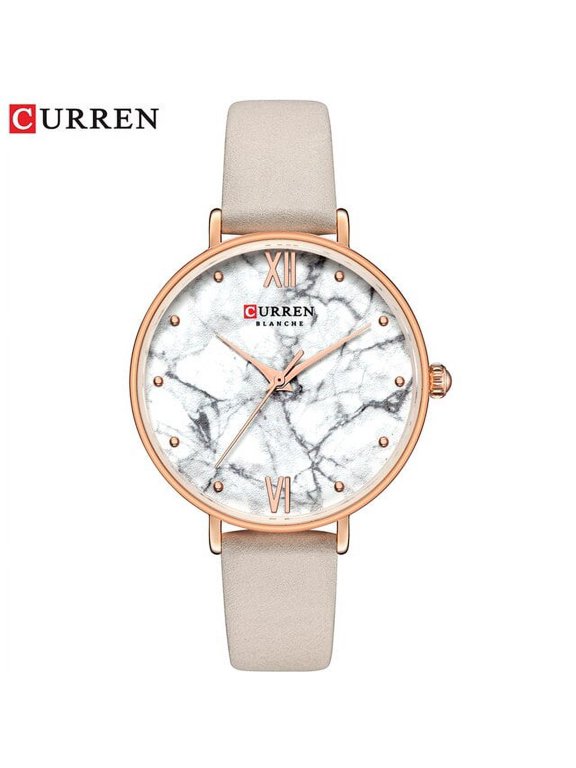 CURREN Casual Women's Watch Fashion Marble Texture Dial with Soft Leather Strap Watches Ladies Analogue Quartz Wristwatch Reloj
