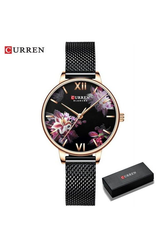 CURREN Charming Flower Design Watches Women Fashion Casual Leather Wristwatch Ladies Watch Female Clock Women's Quartz Watch