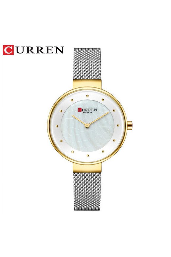 CURREN Creative Womens Watches with Stainless Steel Mesh Strap Charming Quartz Wristwatch Ladies Unique Dial Female Clock