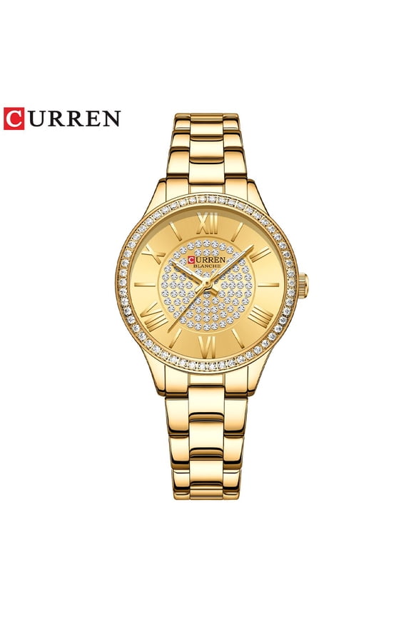 CURREN Fashion Luxuey Quartz Watch Stainless Steel Women's Watches Simple Dial Rhinestones Wristwatch Original Design Clock