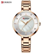 CURREN Ladies Watches Fashion Elegant Quartz Watch Women Dress Wristwatch with Rhinestone Set Dial Rose Gold Steel Band Clock