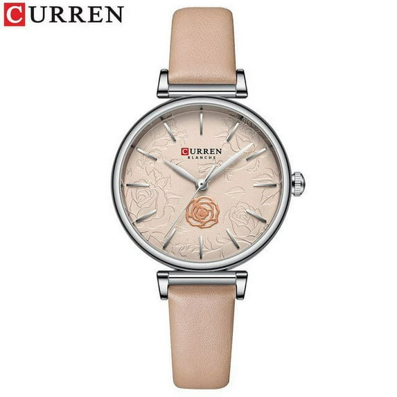 CURREN Ladies Watches Luxury Women's Clock Flower Dial Quartz Wristwatches Fashion Leather Female Branded Bracelet 9082