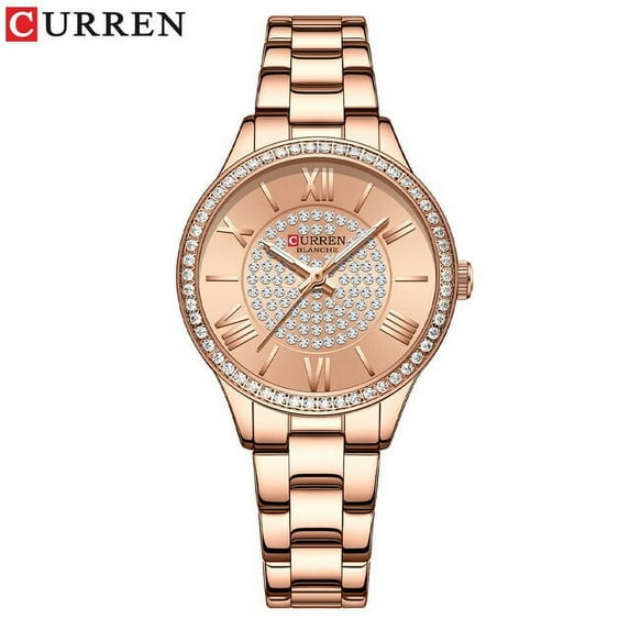 CURREN Luxury Brand Golden Dial Watches for Women with Stainless Steel Band Fashion Rhinestones Ladies Wristwatch with Luminous