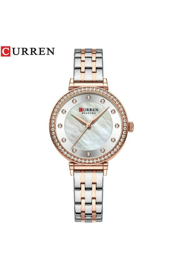 CURREN New Simple Thin Quartz Watches Women's Silver Stainless Steel Band Wristwatches with Rhinestones Clock Female