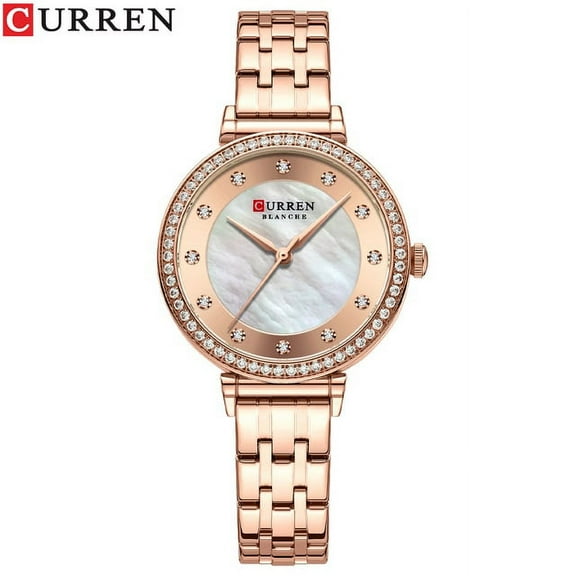 CURREN New Simple Thin Quartz Watches Women's Silver Stainless Steel Band Wristwatches with Rhinestones Clock Female