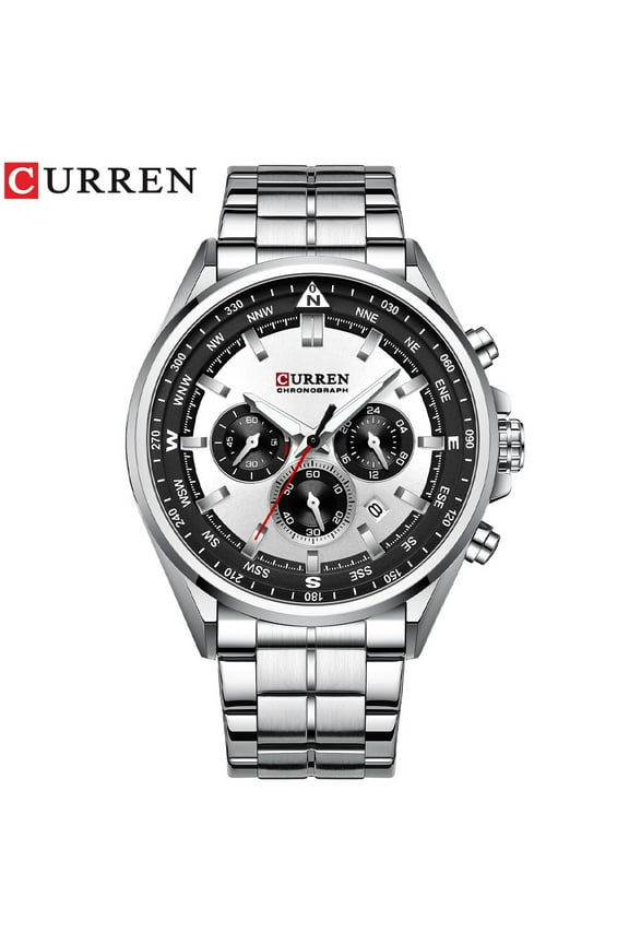CURREN Stainless Steel Men's Watches Calendar 24 Hours Clock Simple Quartz Watch Fashion Sport Chronograph Wristwatch For Man