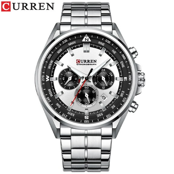 CURREN Stainless Steel Men's Watches Calendar 24 Hours Clock Simple Quartz Watch Fashion Sport Chronograph Wristwatch For Man