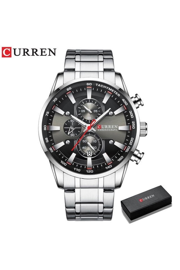 CURREN Watch Men's Wristwatch with Stainless Steel Band Fashion Quartz Clock Chronograph Luminous pointers Unique Sports Watches