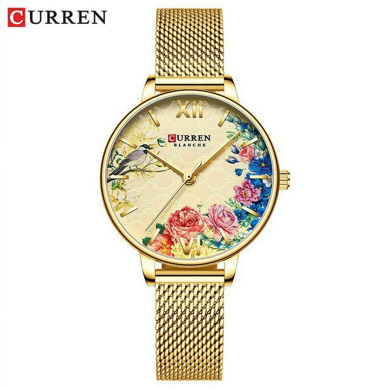 Wrist Watch Ladies Floral Watches CURREN White Leather Watch For
