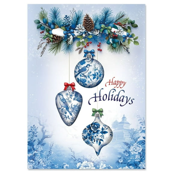 Current Blue Chinoiserie Greeting Card Sets-Large 5 x 7 Inch Cards, Sentiments Inside, Envelopes Included- Set of 18