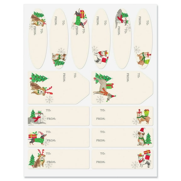 CURRENT Holiday Dogs To/From Labels- Set of 42 Include 3 Sizes/Shapes, Christmas Gift Presentation, Holiday, Celebration
