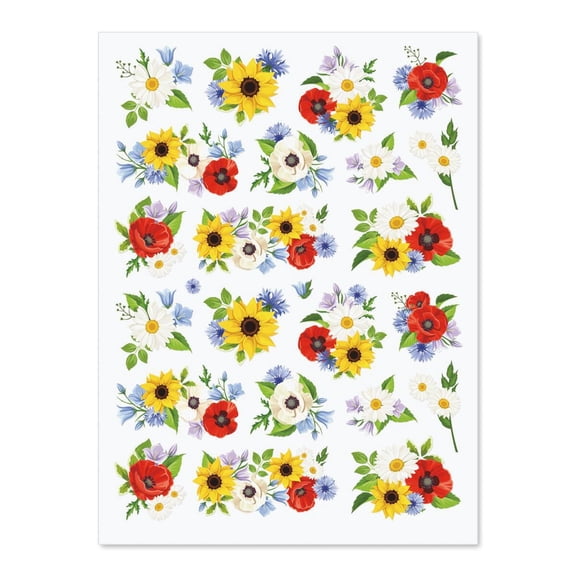 CURRENT Poppies, Sunflowers & Daisies Sticker Set - 44 Stickers, 2 Sheets, Holiday Arts and Crafts, Fun for Kids, Spring Themed Gifts, Party Bag Favors