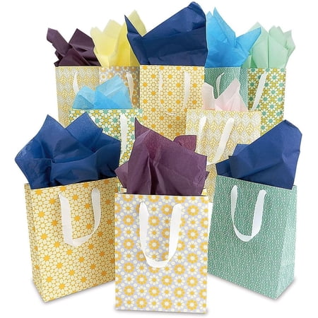 Current Set of 10 Spring Gift Bags with Ribbon Handles Durable Gift Bag, Lightweight, Eco-Friendly Gift Presentation, Any Occasion
