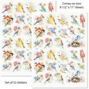 CURRENT Watercolor Birds Stickers - Set of 52 Stickers, Two 8-1/2" x 11" Sheets, Holiday Arts and Crafts, Fun for Kids, Spring Themed Gifts, Party Bag Favors
