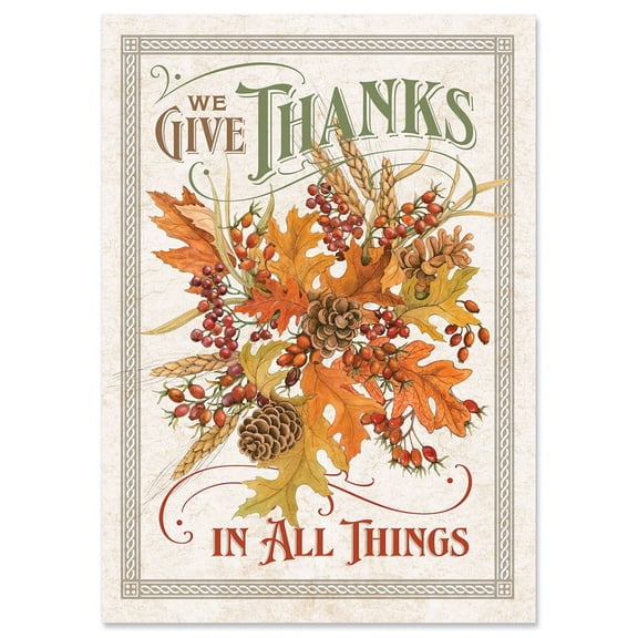 Current We Give Thanks Greeting Cards Set-Large 5 x 7 Inch Cards, Sentiments Inside, Envelopes Included- Set of 8- One design