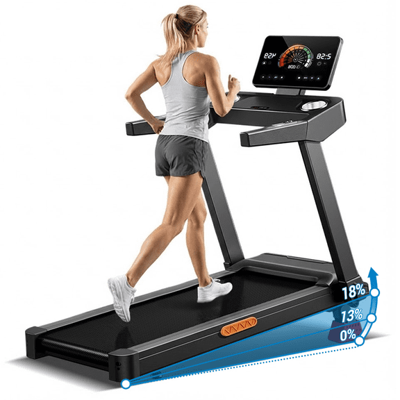 CURSOR FITNESS 18% Incline Folding Treadmill, 3.5HP Motor, 400 lbs Capacity Quiet Home Treadmill