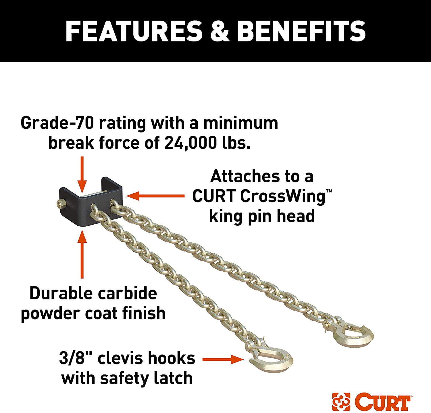 CURT 16613 CrossWing 5th Wheel Safety Chain Assembly