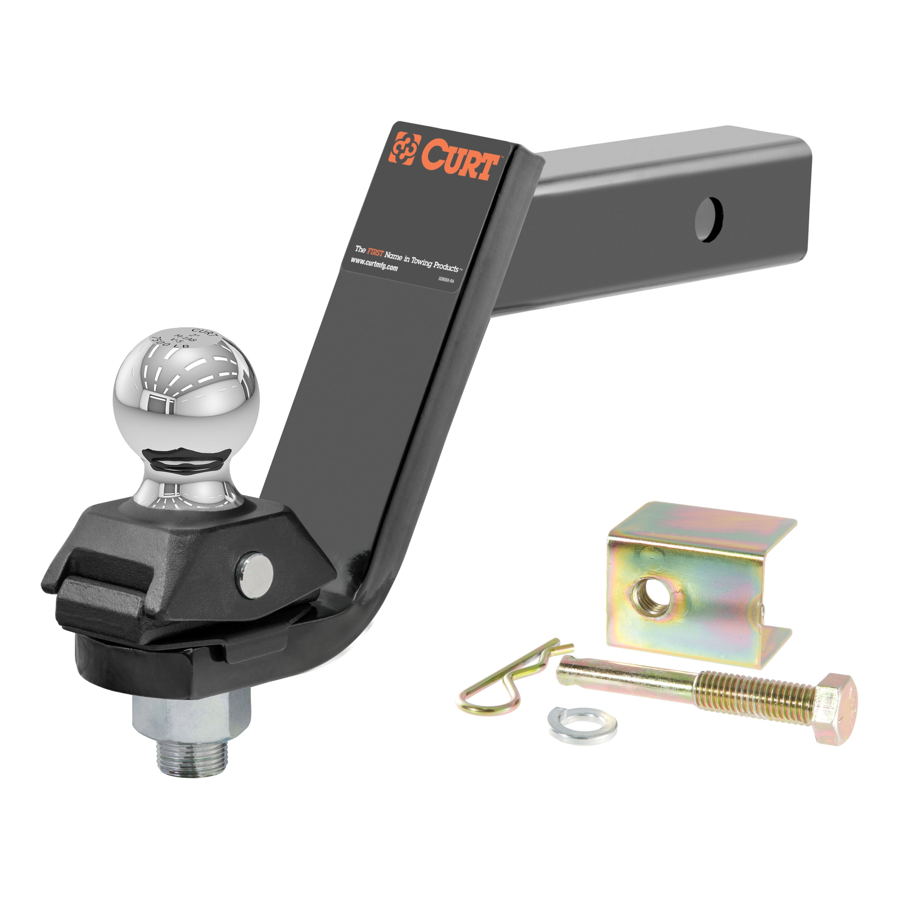 CURT 45144 RockerBall Cushion Hitch Ball Mount, 7,500 lbs 2-Inch Diameter, 2-In Shank, 5" Drop, Anti-Rattle Pin