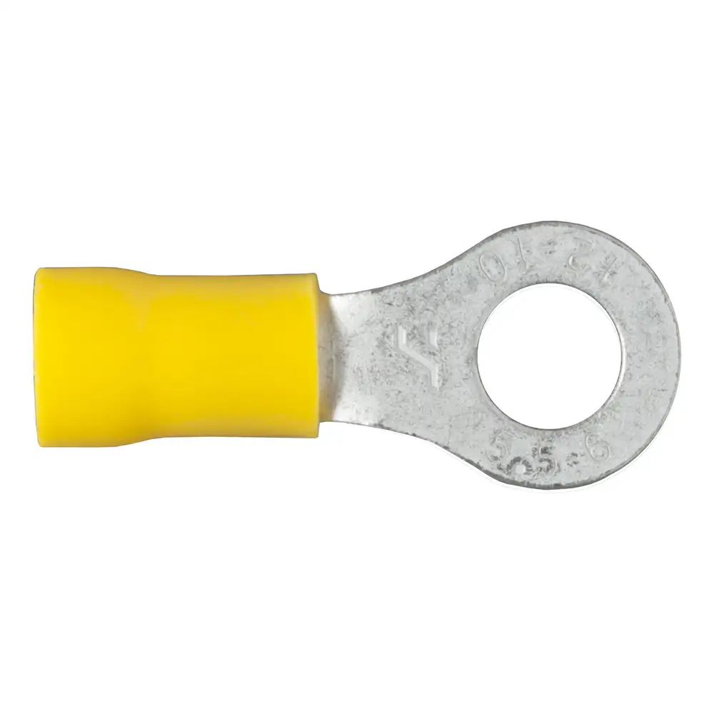 CURT 59534 12-10 Gauge Yellow Vinyl-Insulated Ring Terminal Wire Connectors, 1/4-Inch Stud, 100-Pack