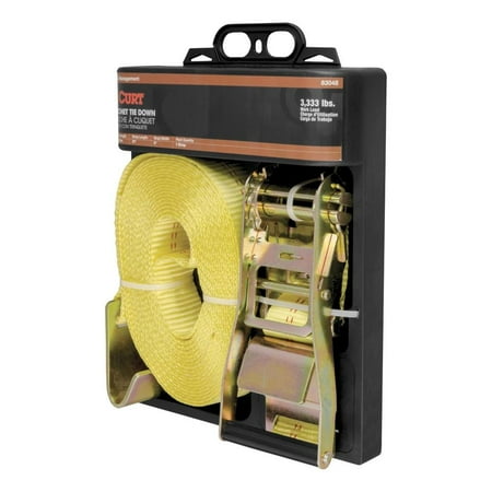CURT 83048 2-Inch x 27-Foot Yellow Nylon Ratchet Strap, 10,000 lbs. Break Strength