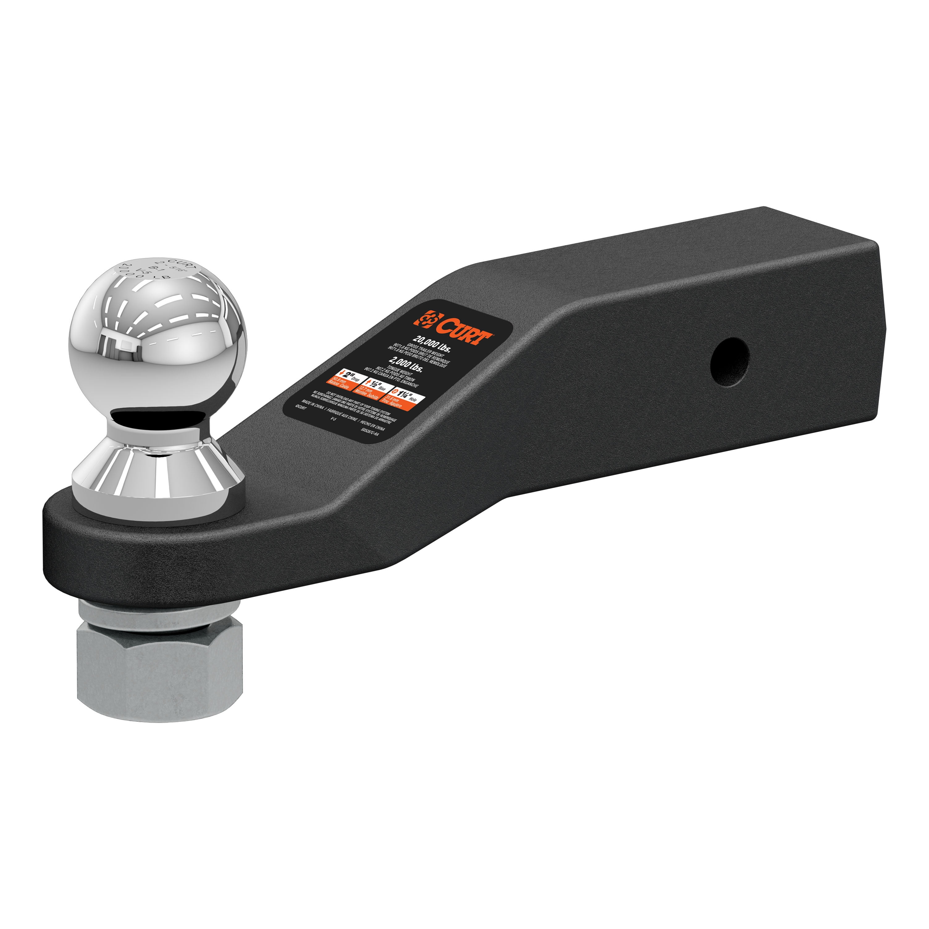 CURT 2 in. Square Trailer Hitch Ball Mount, 4 in. Drop 45311