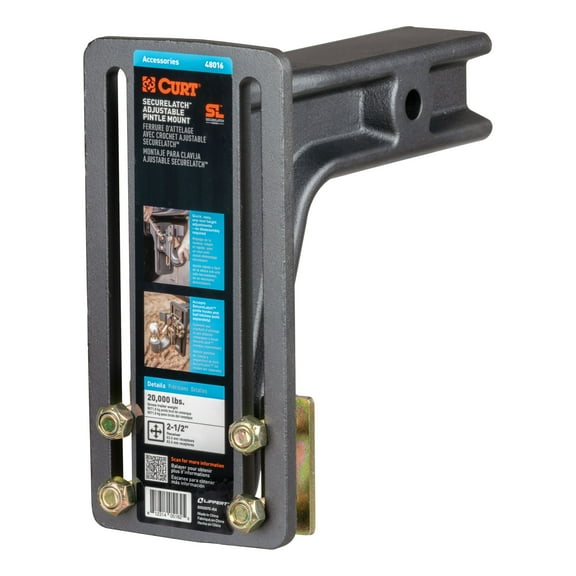 CURT 48016 SecureLatch Adjustable Pintle Mount Plate, 2-1/2-Inch Shank, 20,000 Pounds