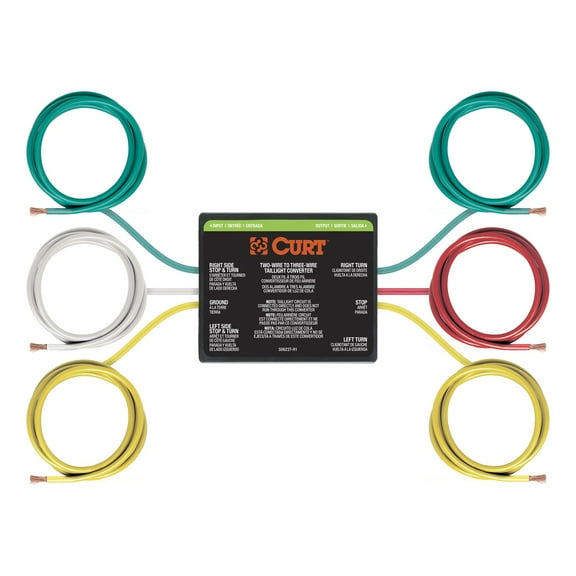 CURT 56196 2-to-3-Wire Splice-in Trailer Tail Light Converter for RV Dinghy Towing