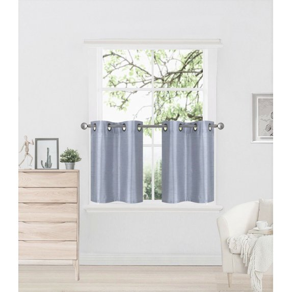 CURTAIN SET SILVER D24 DRAPE PANEL SILKY SOLID LINED EFFICIENT ENERGY BLACKOUT WINDOW KITCHEN BATHROOM CURTAIN SIZE 30" WIDE X 36" LENGTH