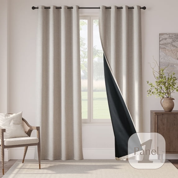 CURTAINKING Blackout Curtains for Bedroom, Faux Linen Curtains 84 Inch Length for Living Room, Thermal Insulated Drapes, Grommet Top Window Treatments, 1 Panel Beige