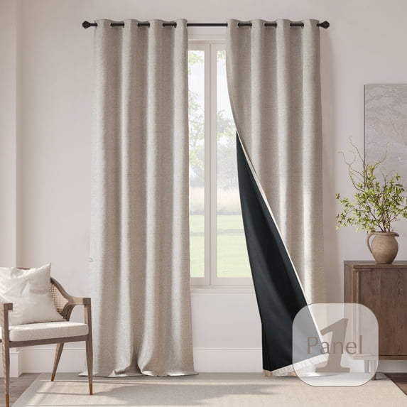 CURTAINKING Blackout Curtains for Bedroom, Faux Linen Curtains 90 Inch Length for Living Room, Thermal Insulated Drapes, Grommet Top Window Treatments, 1 Panel Beige