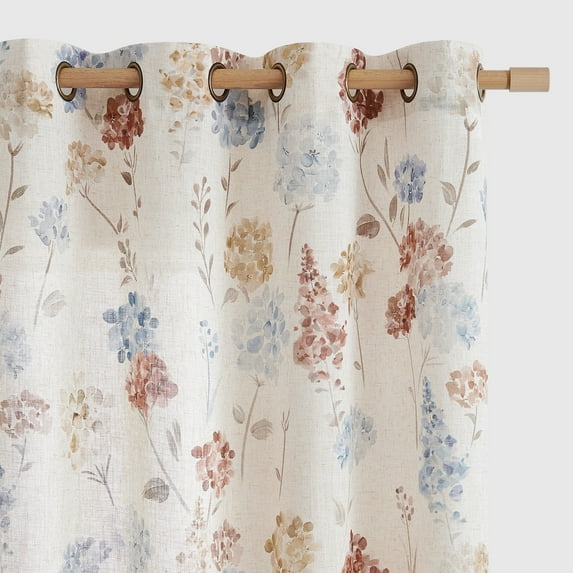 Curtainking Rustic Look Farmhouse Linen Grommet Curtains, Red Blue and Taupe Floral, 50 x 84 Inches, 2 Panels