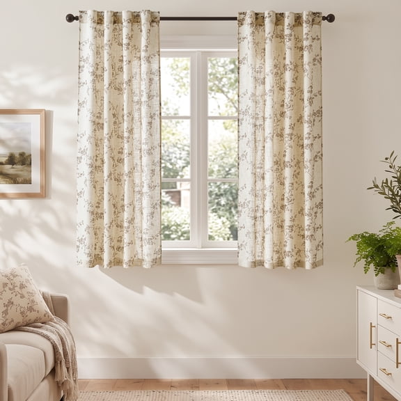 CURTAINKING Floral Linen Blend Curtains Light Filtering 63 Inch Curtains for Bedroom Living Room Farmhouse Vintage Window Treatment Rod Pocket Taupe