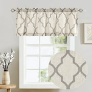 CURTAINKING Kitchen Valance Curtain Moroccan Tile Print Flax Linen Blend Small Window Curtains 16 inch 1 Panel Rod Pocket Grey on Beige
