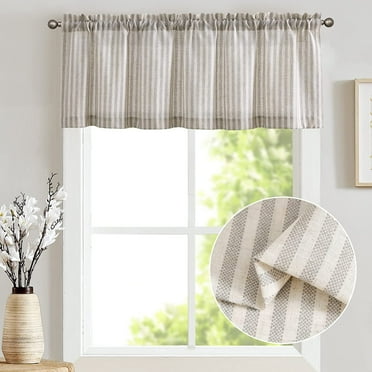 CURTAINKING Kitchen Valance Stripe Pattern Farmhouse Window Valance 18 inch Linen Window Treatment for Bathroom Rod Pocket 1 Panel Grey