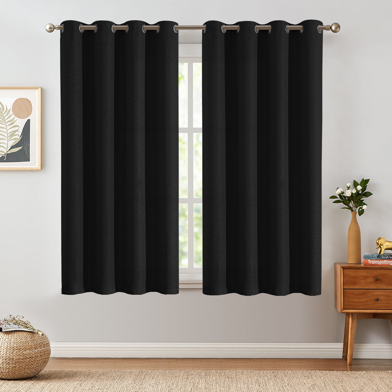 CURTAINKING 63 inch Blackout Curtains, Linen Texture, Thermal Insulated,  Grommet Top, 2 Panels for Bedroom \u0026 Living Room - Walmart.com, image size:1500x1500