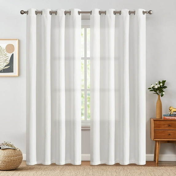 CURTAINKING Linen Texture Curtains 90 inch White Room Drapes Bedroom Living Room Thermal Insulated Window Treatment Grommet Top 2 Panels