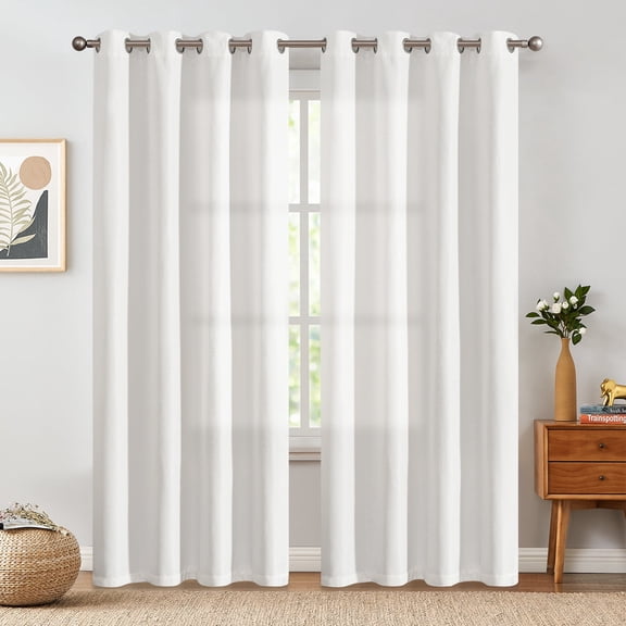 CURTAINKING Linen Texture Curtains 90 inch White Room Drapes Bedroom Living Room Thermal Insulated Window Treatment Grommet Top 2 Panels