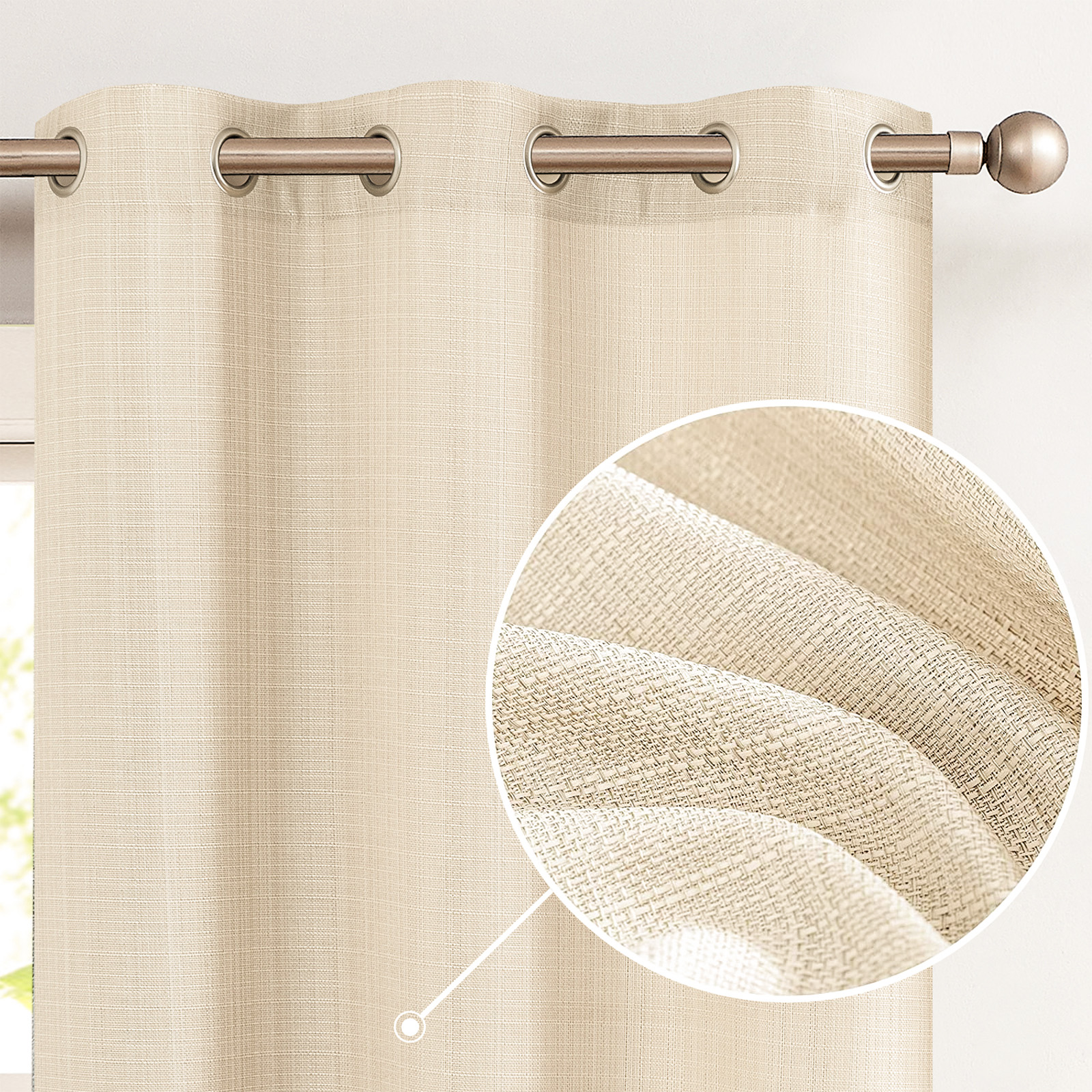 CURTAINKING Linen Textured Curtains 84 inches Beige Bedroom Living Room Window Curtain Set Light Filtering Drapes Grommet Top 2 Panels - image 1 of 8