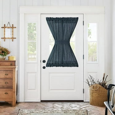 CURTAINKING Linen Textured French Door Curtain W52" x L40" Open Weave Navy Blue Modern Privacy Semi Sheer Curtain Rod Pocket 1 Panel, 1 Tieback Included