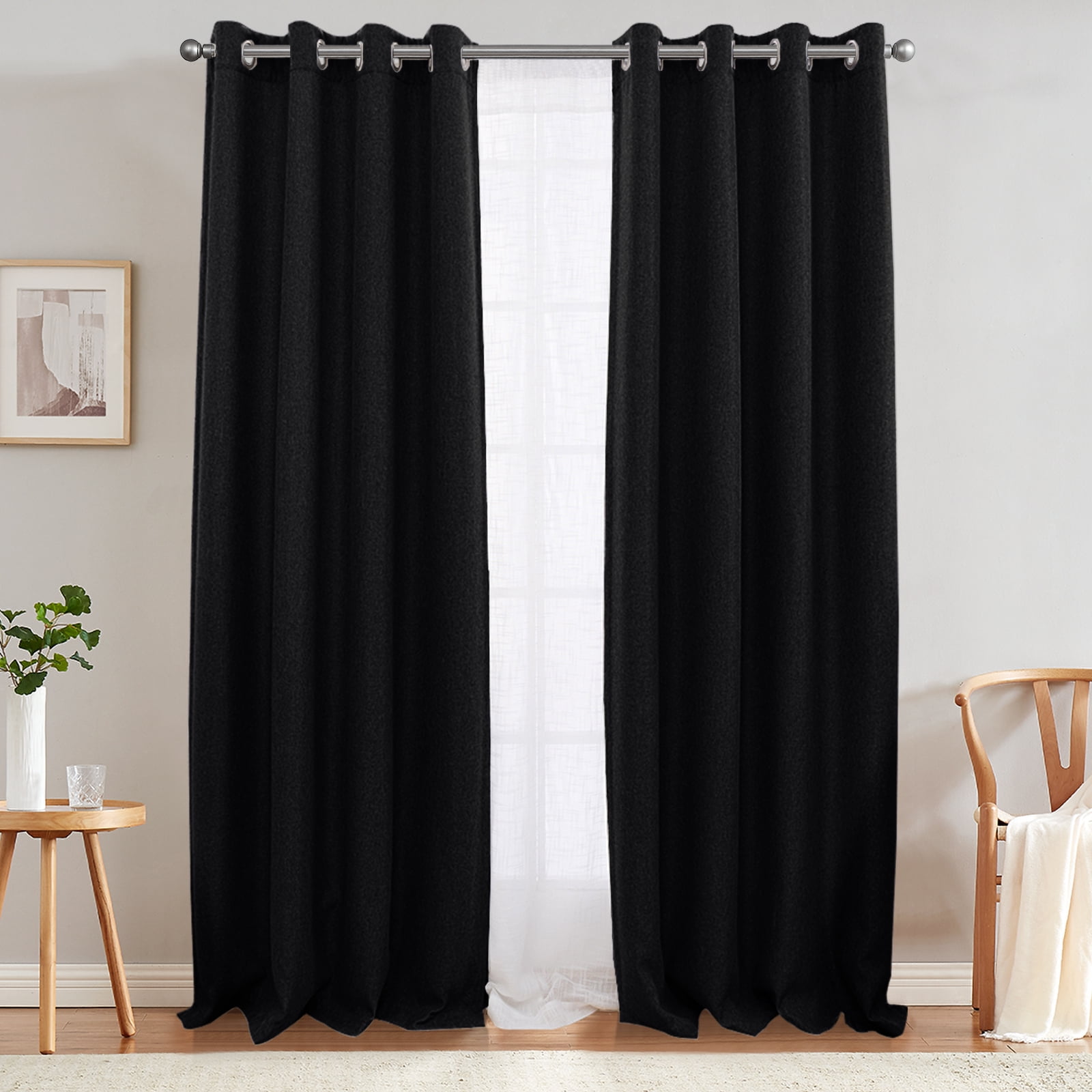 CURTAINKING Room Darkening Curtains 108 inch Black Bedroom Living Room ...