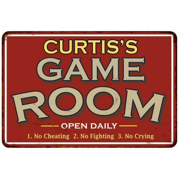 CURTIS'S Game Room Gift Sign Vintage Look Metal Wall 12x18 112180001099