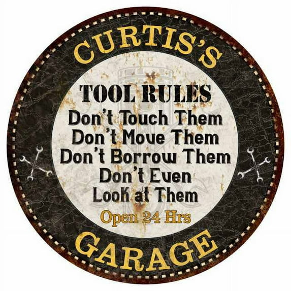 CURTIS'S Garage Rules 14" Round Metal Sign Garage Bar Wall Decor 100140013258