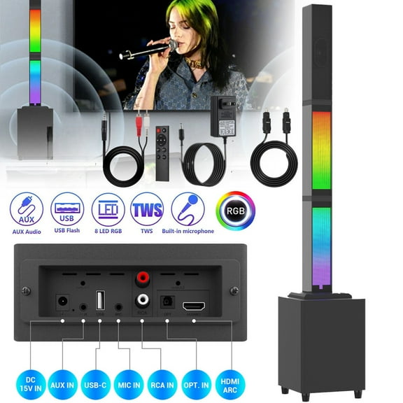 CURUK Bluetooth Surround Sound Speaker System 30W Subwoofer, 2* 15W Tweeter Detachable RGB Lights with Remote,  for Home Theater, TV, PC, K-Song, USB/AUX/TWS