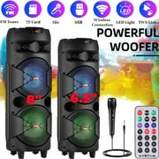 CURUK Dual 8" Woofer Bluetooth Portable Speaker Mic, RC, Handles & Wheels, Black,
