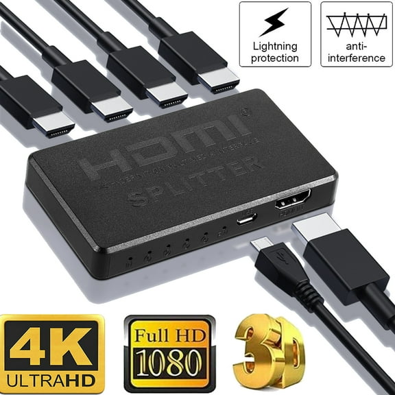 CURUK HDMI Splitter 4K UHD HD 1080P 4-Port Repeater Splitter Amplifier 1x4 1 In 4 Out