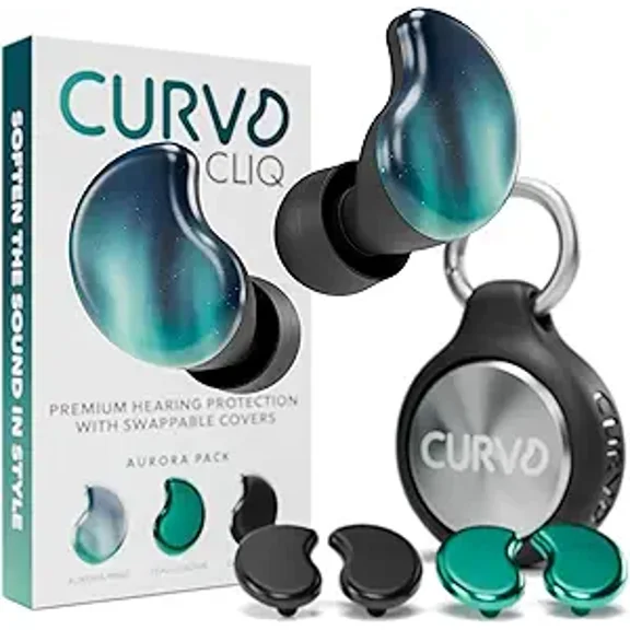 CURVD Cliq Earplugs with Swappable Covers, Stylish Noise Reduction for Concerts, Noise Sensitivity & More (Aurora)