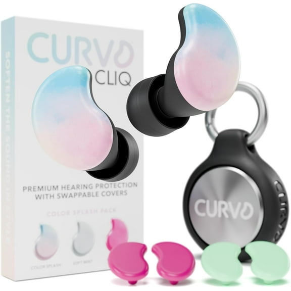 CURVD Cliq Earplugs with Swappable Covers, Stylish Noise Reduction for Concerts, Noise Sensitivity & More (Color Splash)