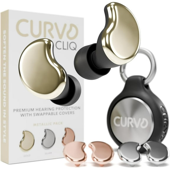 CURVD Cliq Earplugs with Swappable Covers, Stylish Noise Reduction for Concerts, Noise Sensitivity & More (Metallic)