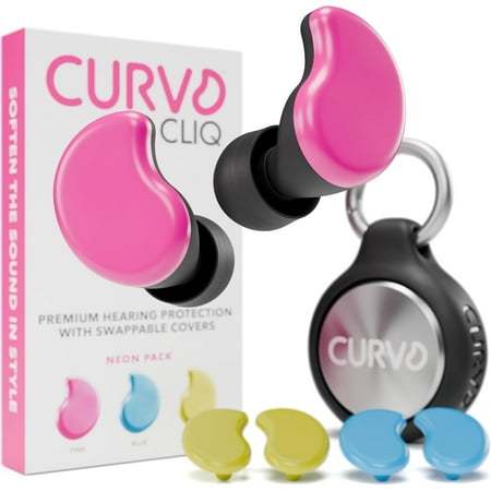 CURVD Cliq Earplugs with Swappable Covers, Stylish Noise Reduction for Concerts, Noise Sensitivity & More (Neon)